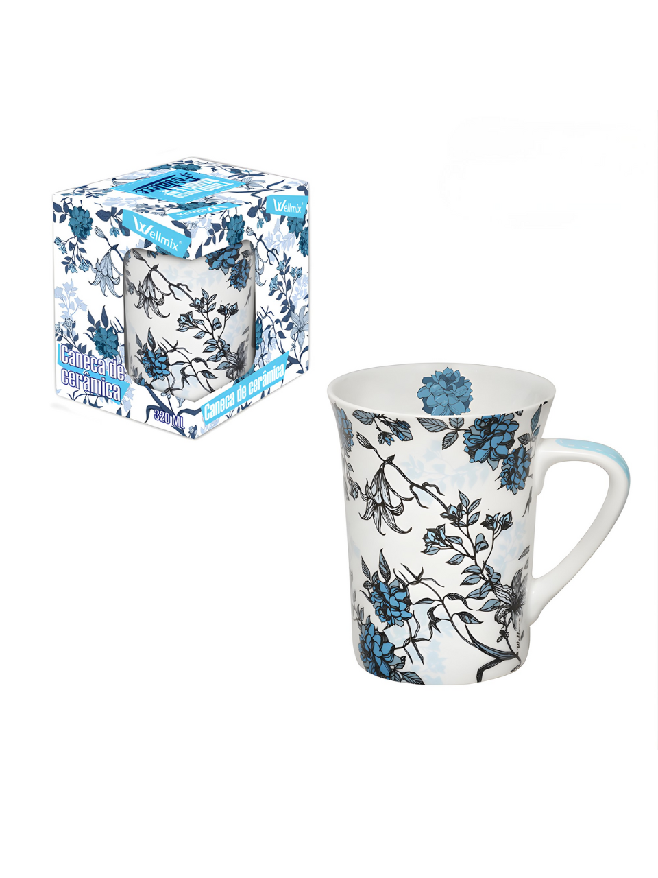 CANECA CERÂMICA MUDDY FLORES FRASE CAIXA 300ML 7899527143627 / REF 810