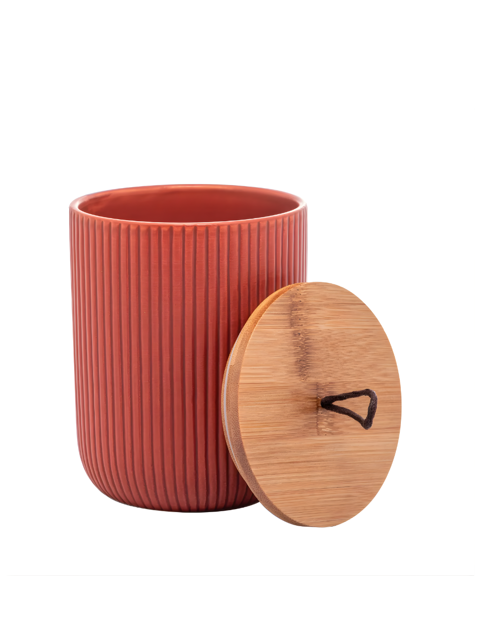 POTICHE DE CERAMICA DECORATIVO C/TAMPA E BAMBU E PEGADOR DE CORDA LINES TERRACOTA 54322 