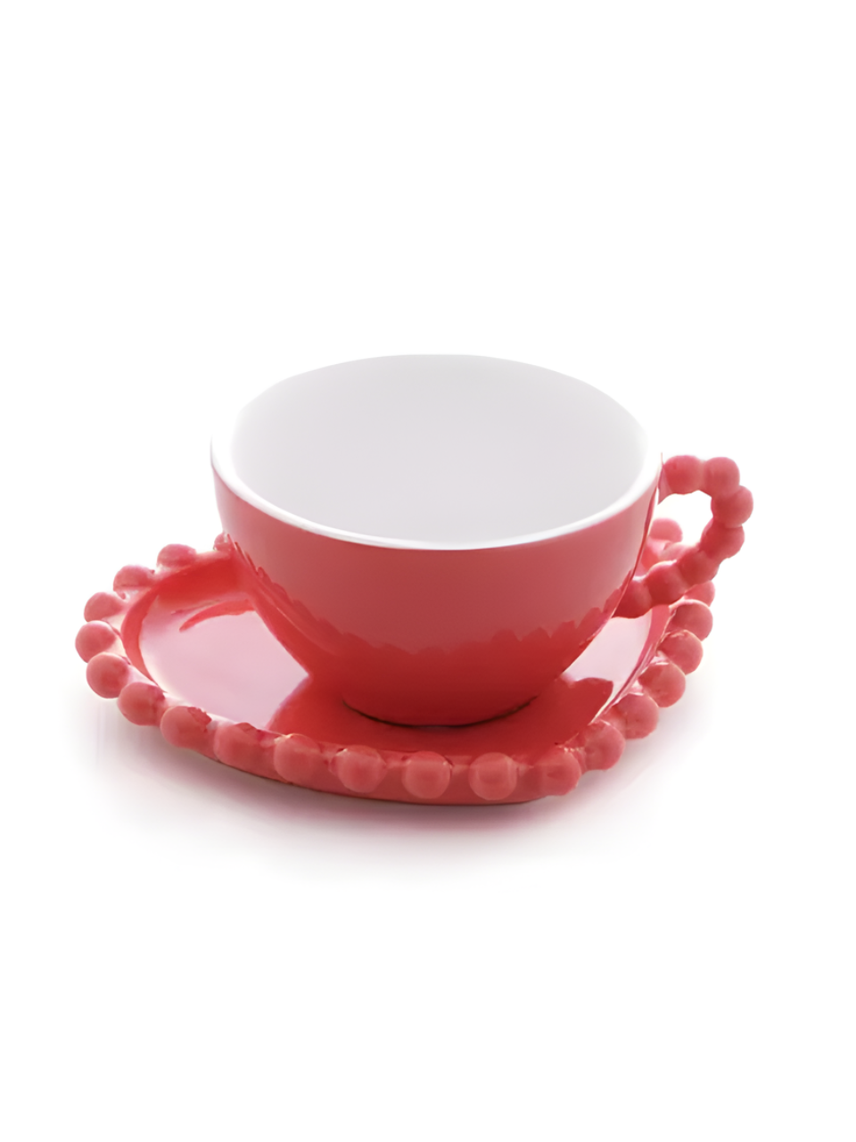 XICARA P/CHA DE PORCELANA C/PIRES CORAÇÃO BEADS VERMELHO 210ML 57242