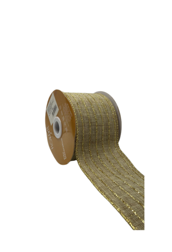 FITA ARAMADA LINHO C/COSTURA (BEGE DOURADO) 6,3cmX9,14m (FLORARTE) Vol. 1 a 7,24 a 26 - 7890880599991 REF 57885-002