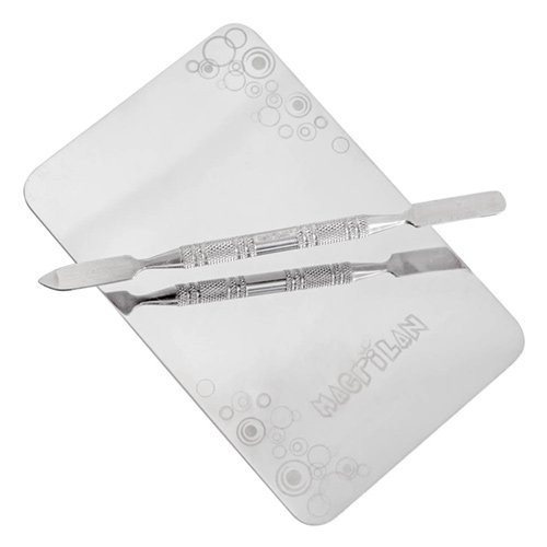 PLACA E ESPATULA EM AÇO INOX PARA MAQUIAGEM MACRILAN P 