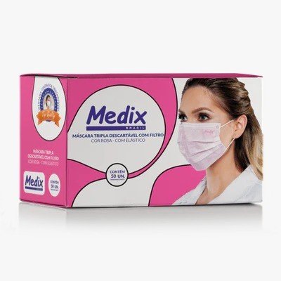 MÁSCARA TRIPLA DESCARTÁVEL COM FILTRO - ROSA 50 UNIDADES