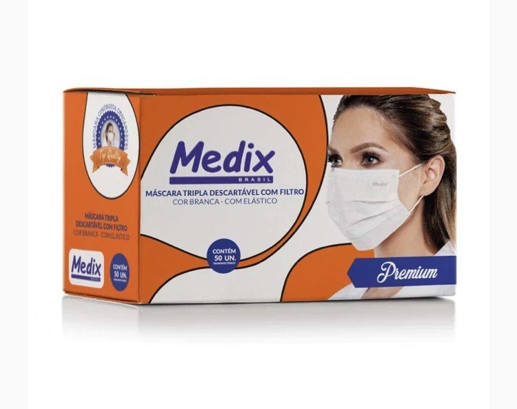 MÁSCARA TRIPLA DESCARTÁVEL COM FILTRO- BRANCA 50 UNIDADES