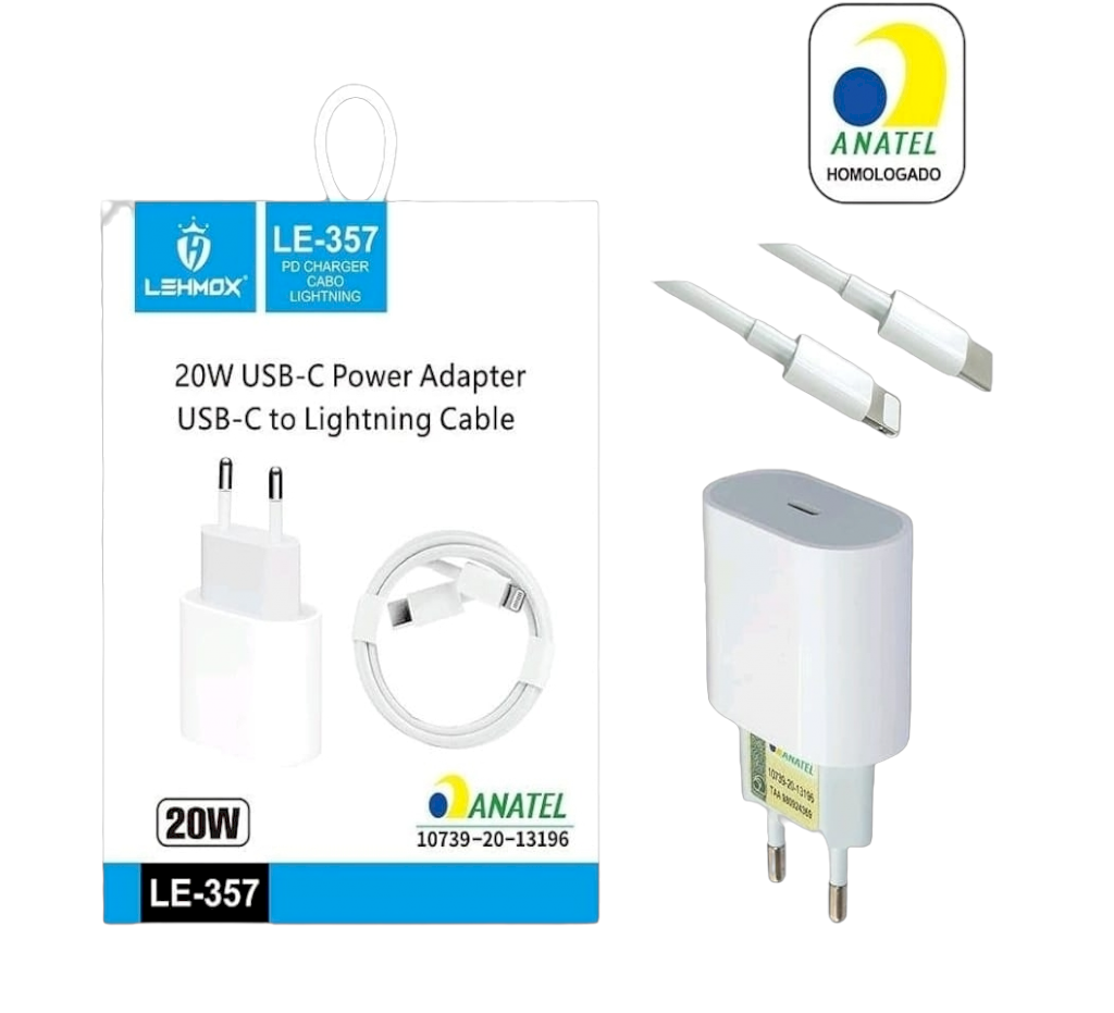 CARREGADOR 20W USB-C LIGHTNING POWER LEHMOX