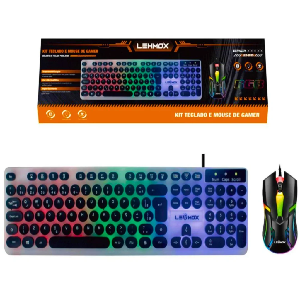 KIT TECLADO E MOUSE RGB GAMER LEHMOX
