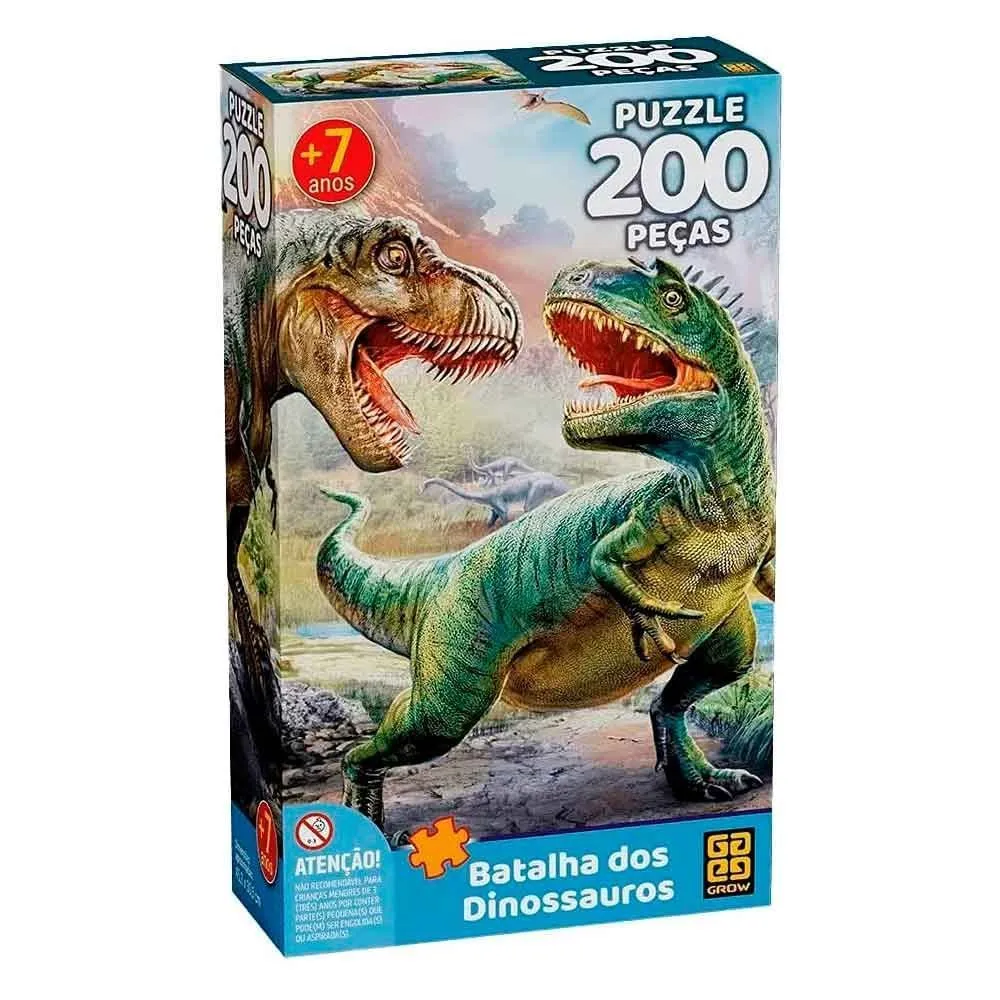 QUEBRA-CABEÇA CARTONADO BATALHA DOS DINOSSAUROS 200 PEÇAS - GROW