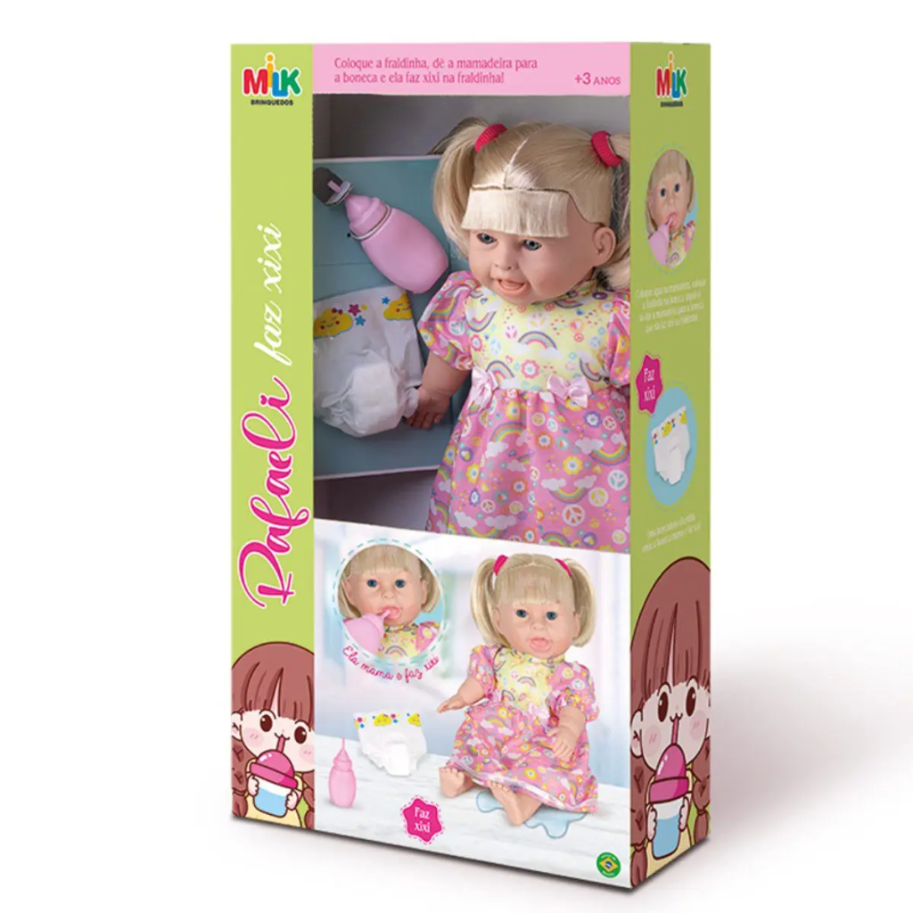 BONECA RAFAELI COM MECANISMO FAZ XIXI 37CM - MILK