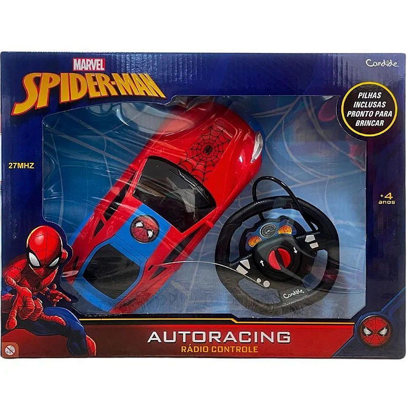 CARRINHO CONTROLE REMOTO SPIDER MAN AUTO RACING 3 FUNÇÕES A PILHA - CANDIDE