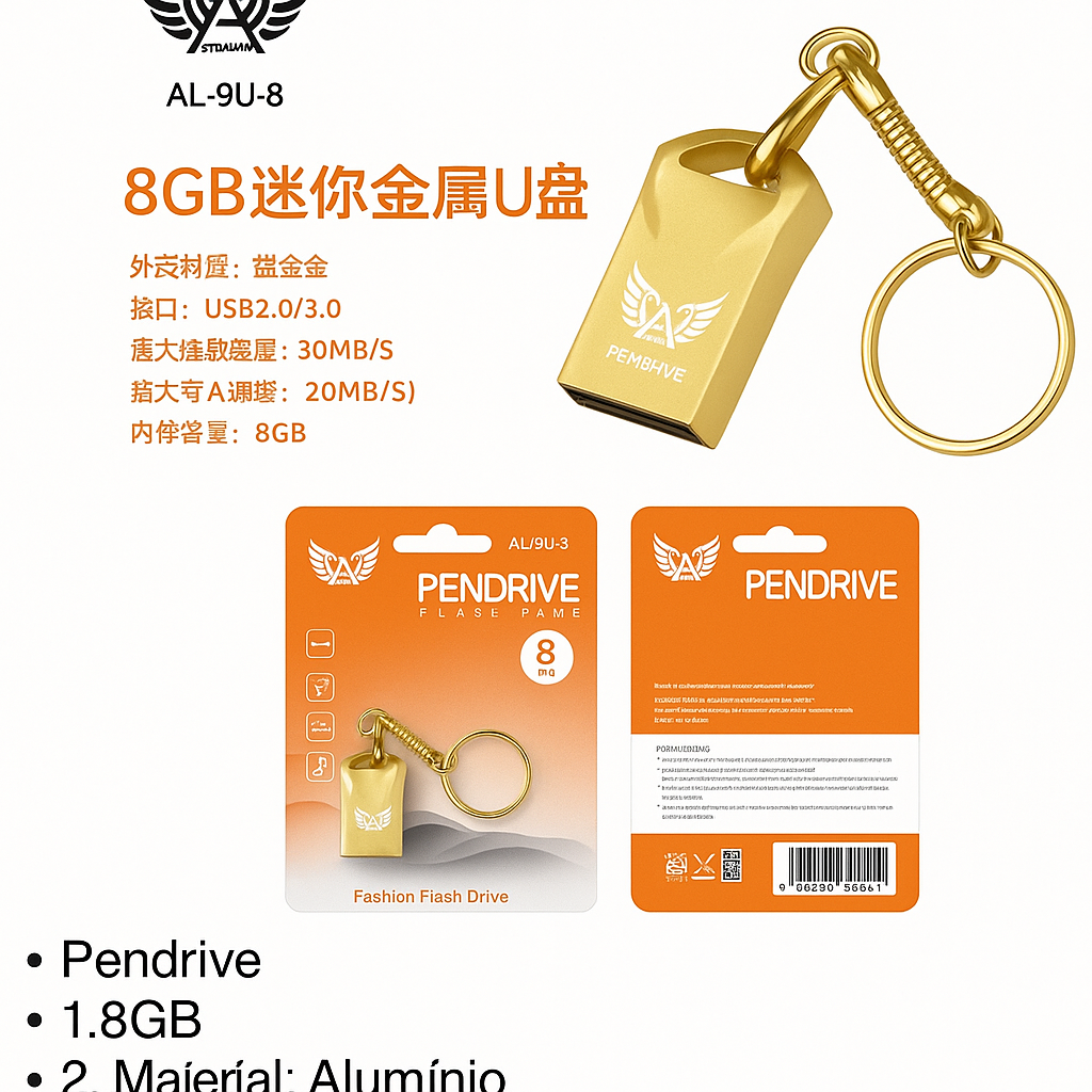 PENDRIVE NANO DOURADO 8GB ALTOMEX