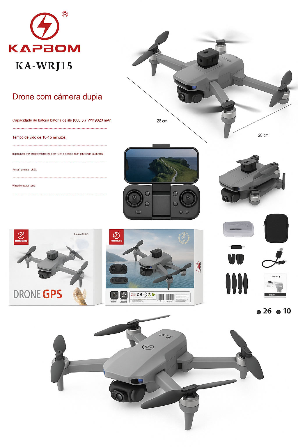 DRONE COM CÂMERA DUPLA GPS KAPBOM