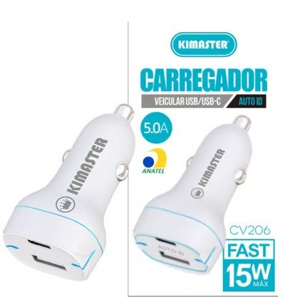 FONTE VEICULAR 5.0A USB + USB-C KIMASTER 