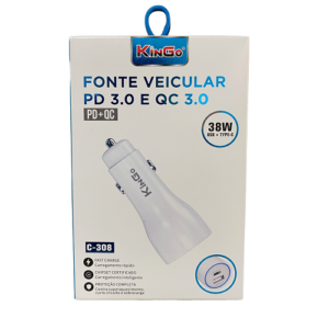 FONTE VEICULAR USB-C + USB KINGO