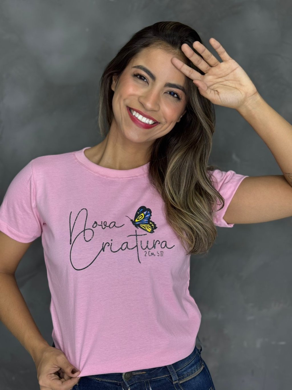  Tshirt silcada Nova criatura- rosa bb