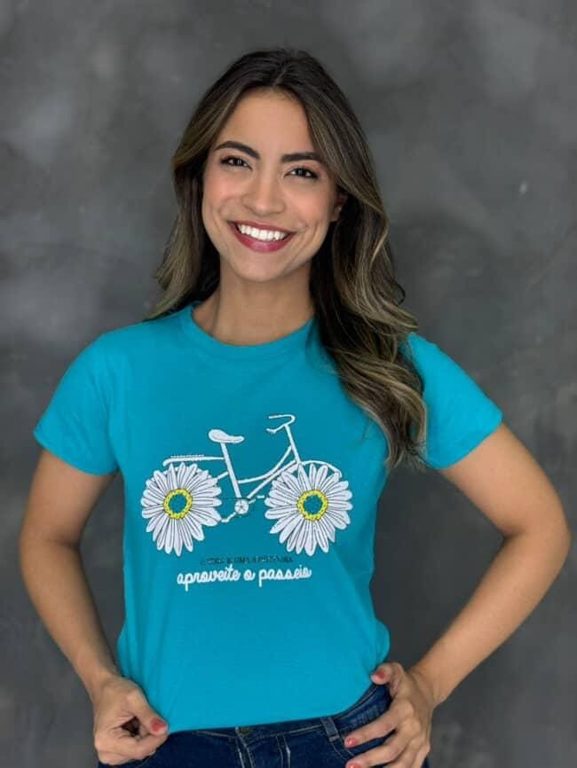 Tshirt silcada bicicleta cor azul celeste 