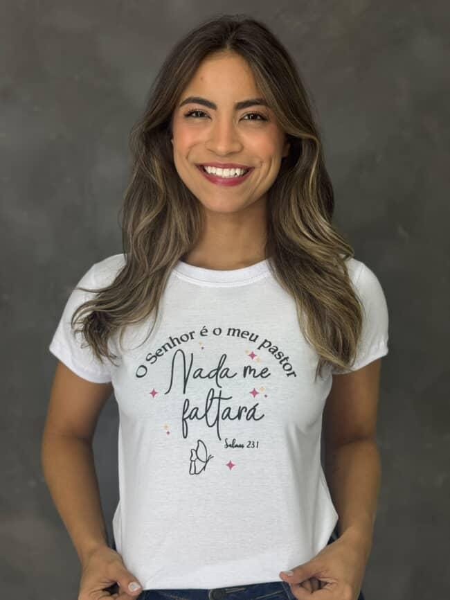 Tshirt silcada Branca nada me faltará 