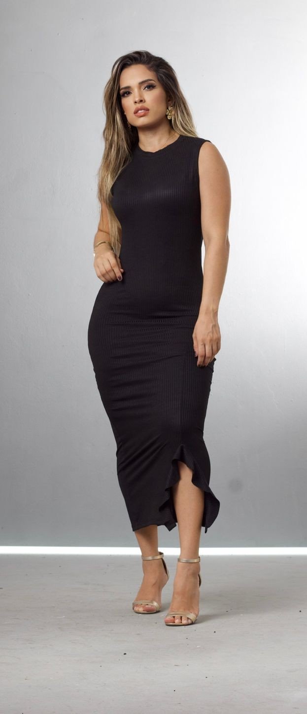 Vestido longo Babado fenda