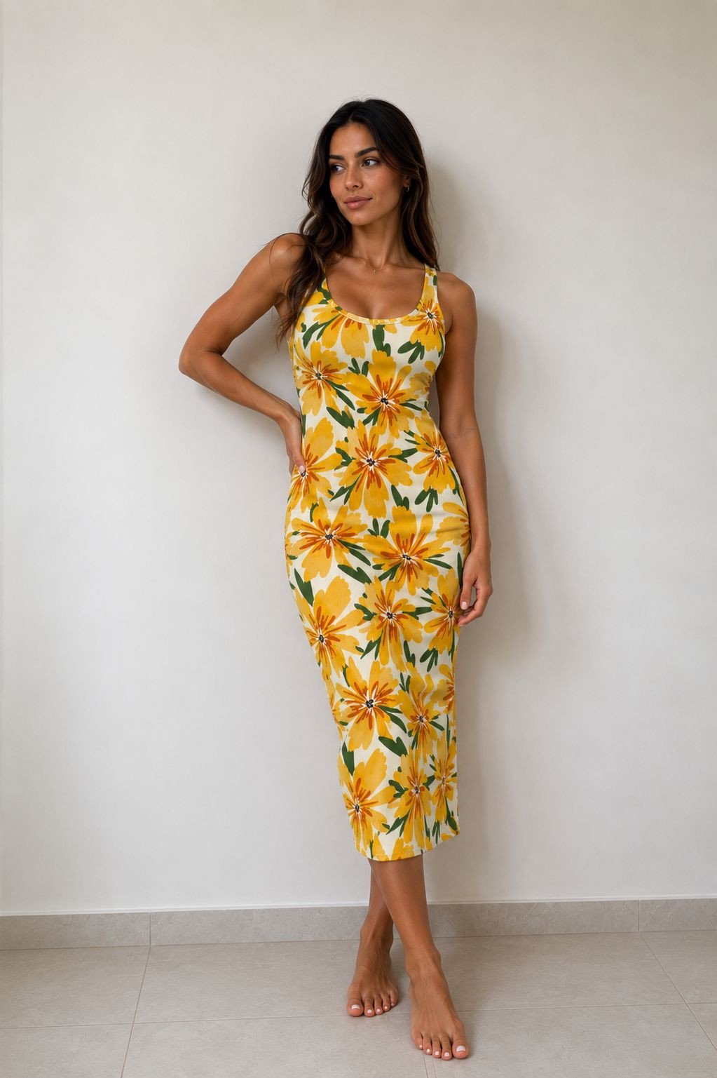 VESTIDO CANELADO ESTAMPADO FORRADO REF: 7IA