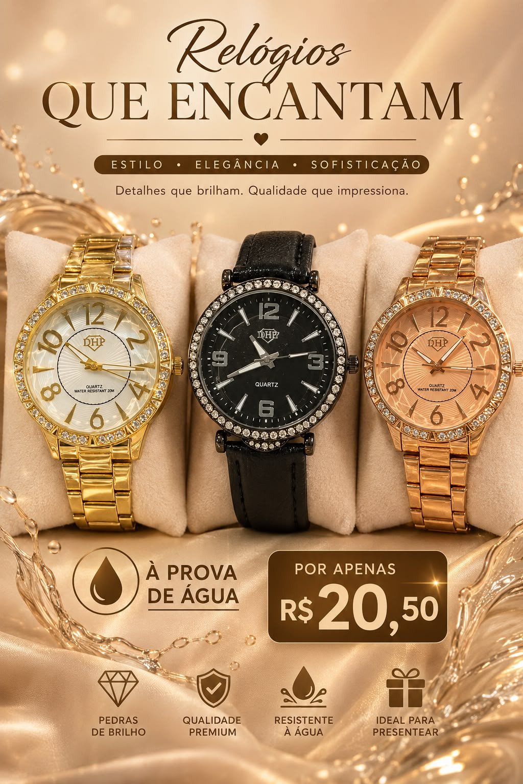 RELÓGIO FEMININO A PROVA D’ÁGUA