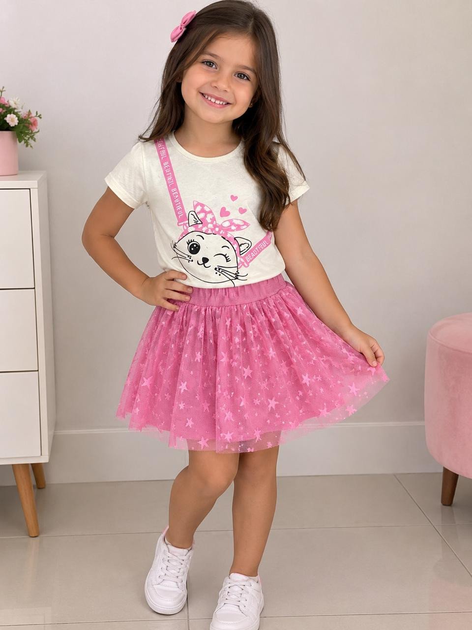 Conjunto Infantil short saia tule feminina REF:773