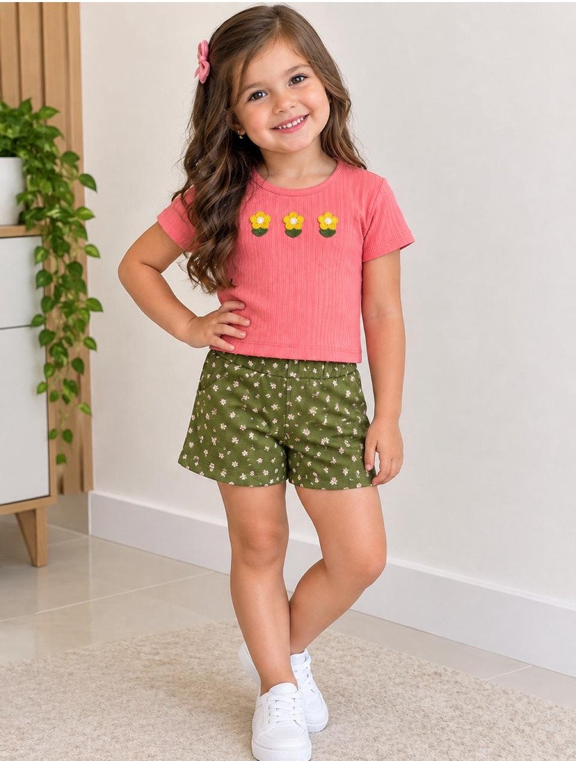 CONJUNTO INFANTIL FEMININO SHORT FLORAL REF: L3