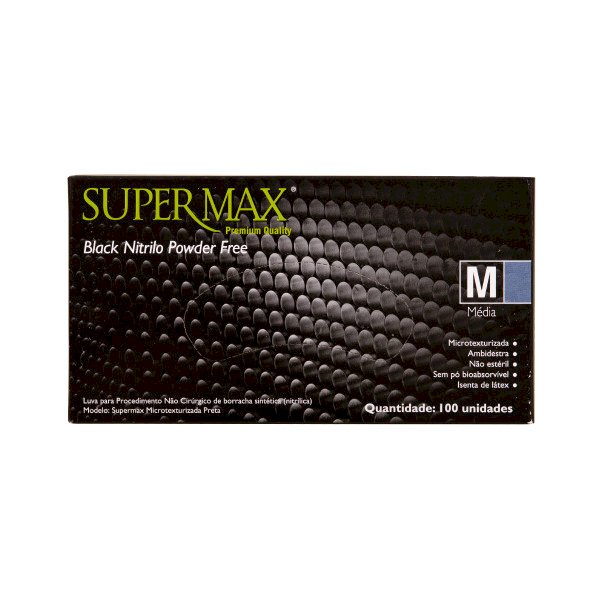 Luva Nitrilica Super Max Black - Cx c/ 100 Un