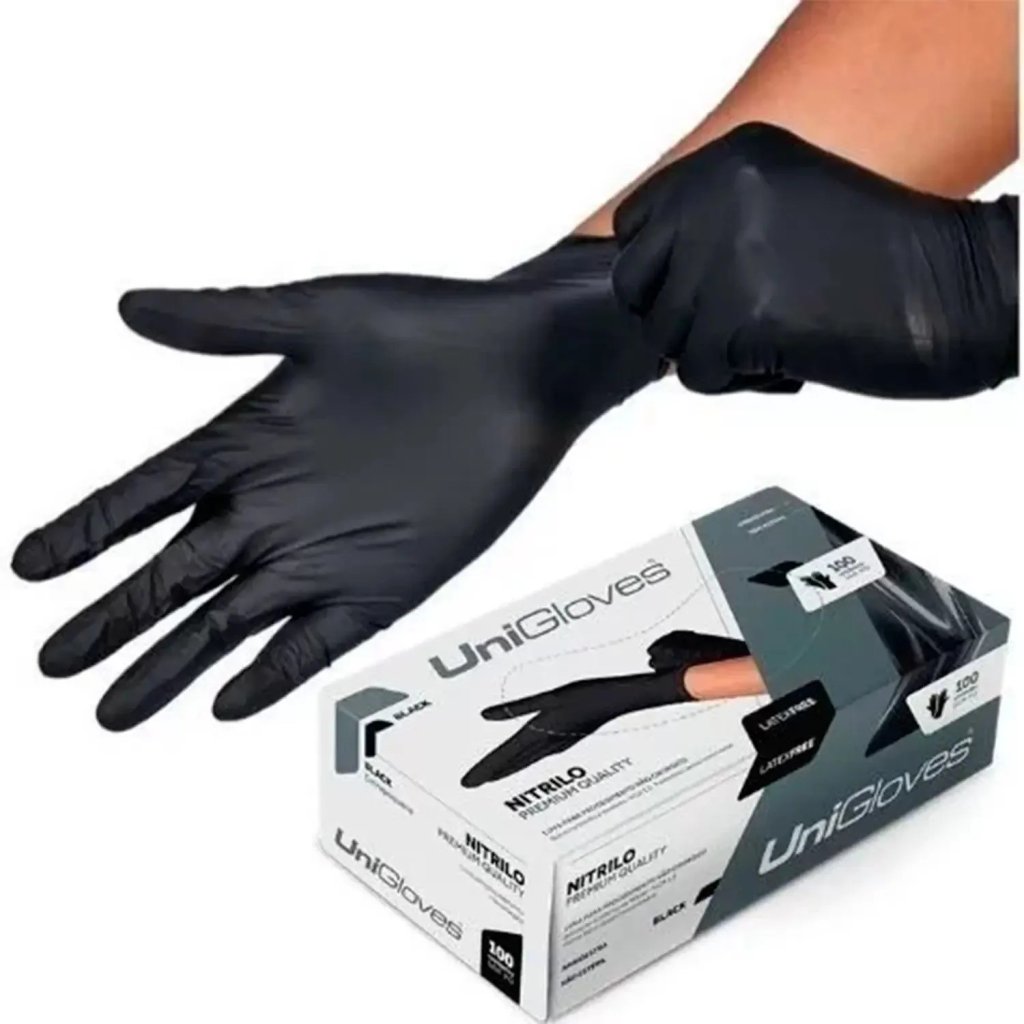 Luva nitrilica unigloves black - cx c/100un