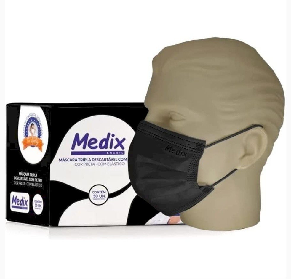 Máscara descartável tripla Medix (preta) - 50 Un