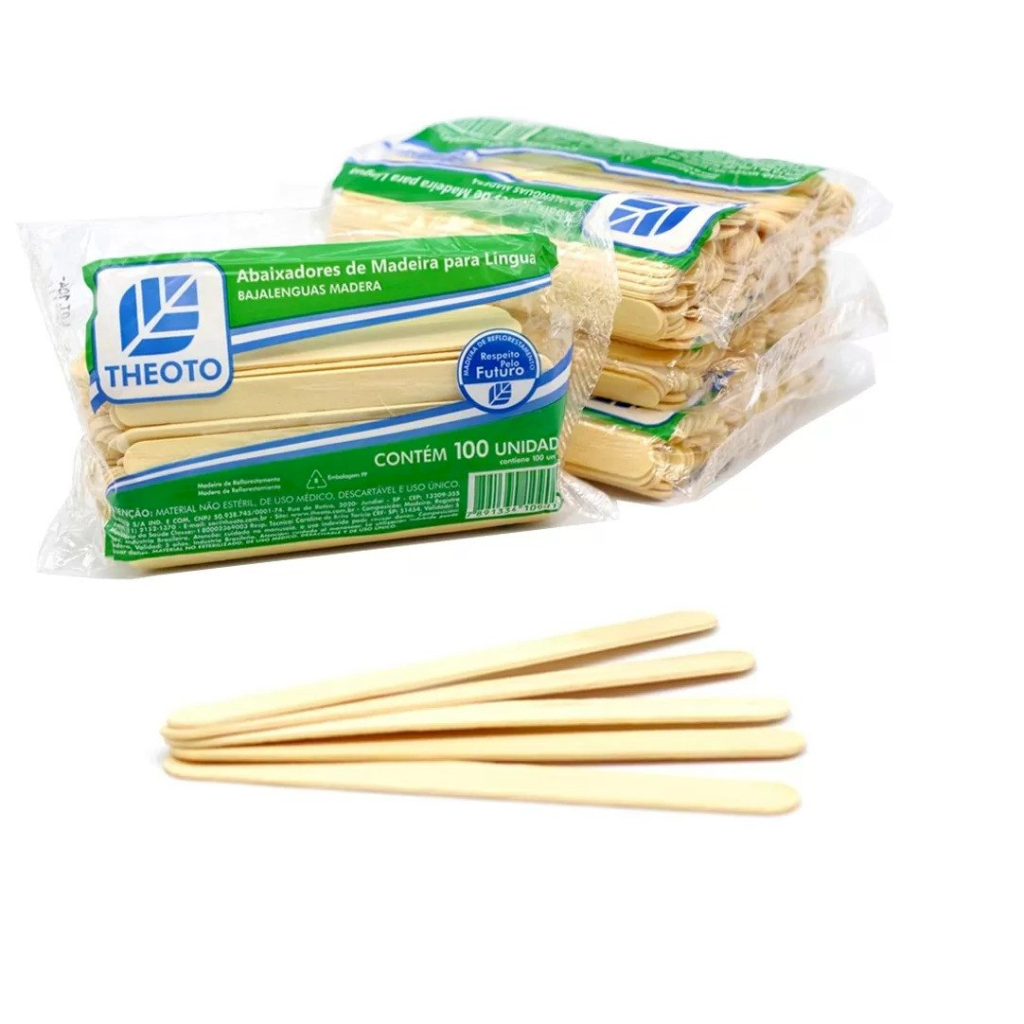Palito abaixador de língua theoto - pct c/ 100 un