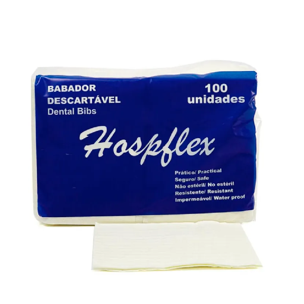 Babador descartável Dental Bibs Hospfllex - Branco 100Un