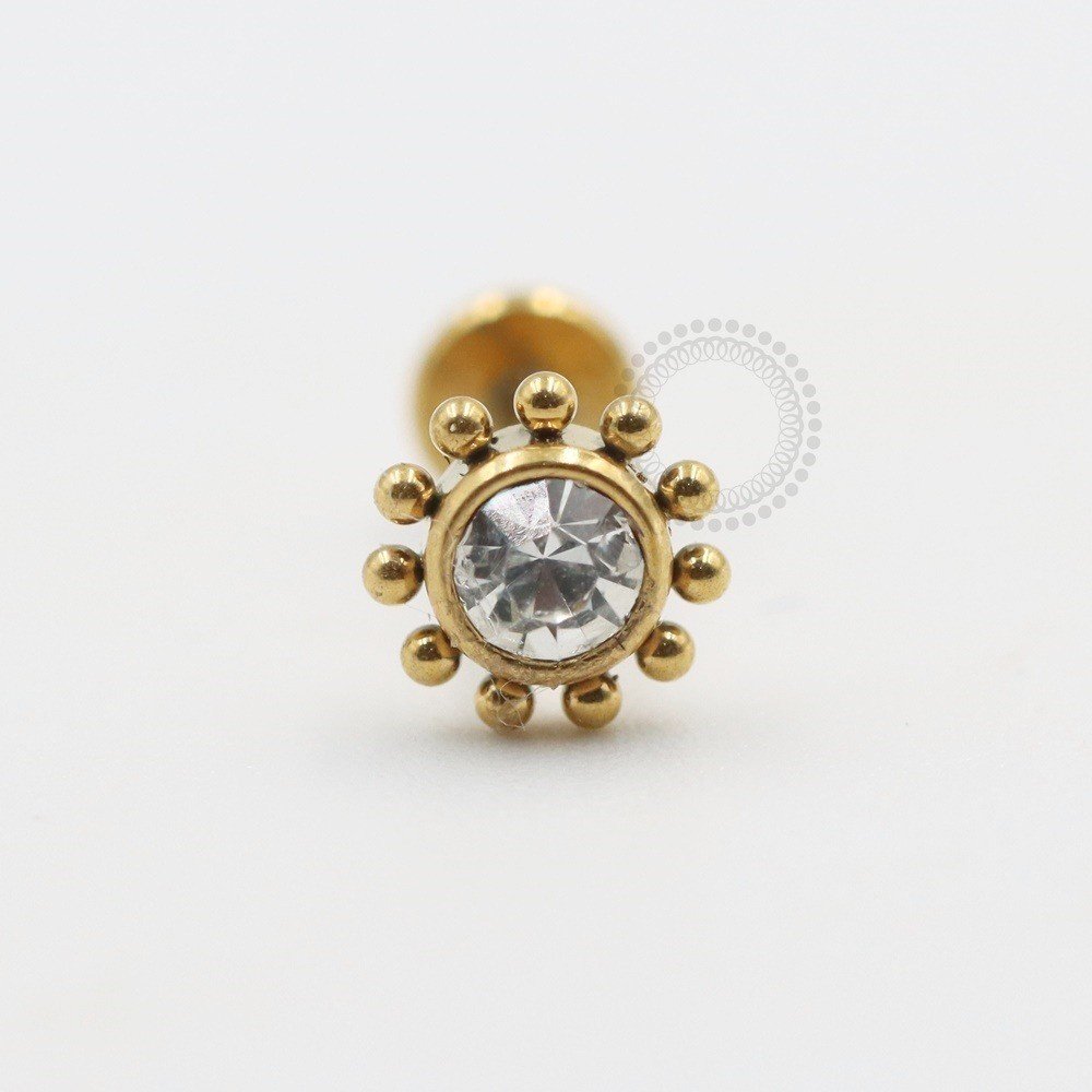 Labret Sol streass c/ esferas aço PVD GOLD -PVD83