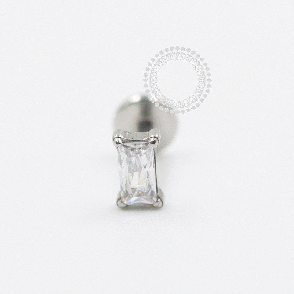 Labret Zircona Baguette Haste Superior - Aço 316L
