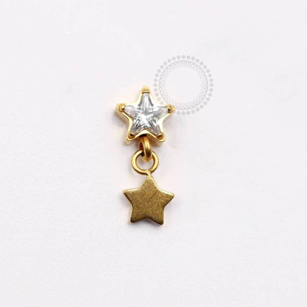 TN935 Topo Estrela Cristal Adereço Estrela Lisa Titânio PVD Gold