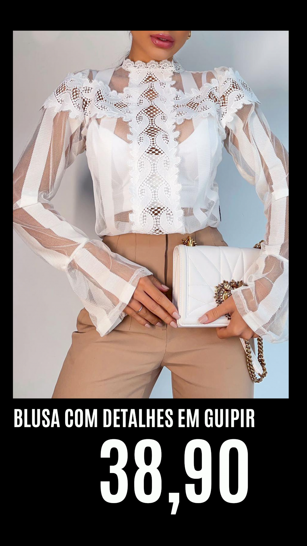 Blusa com detalhes em Guipir 