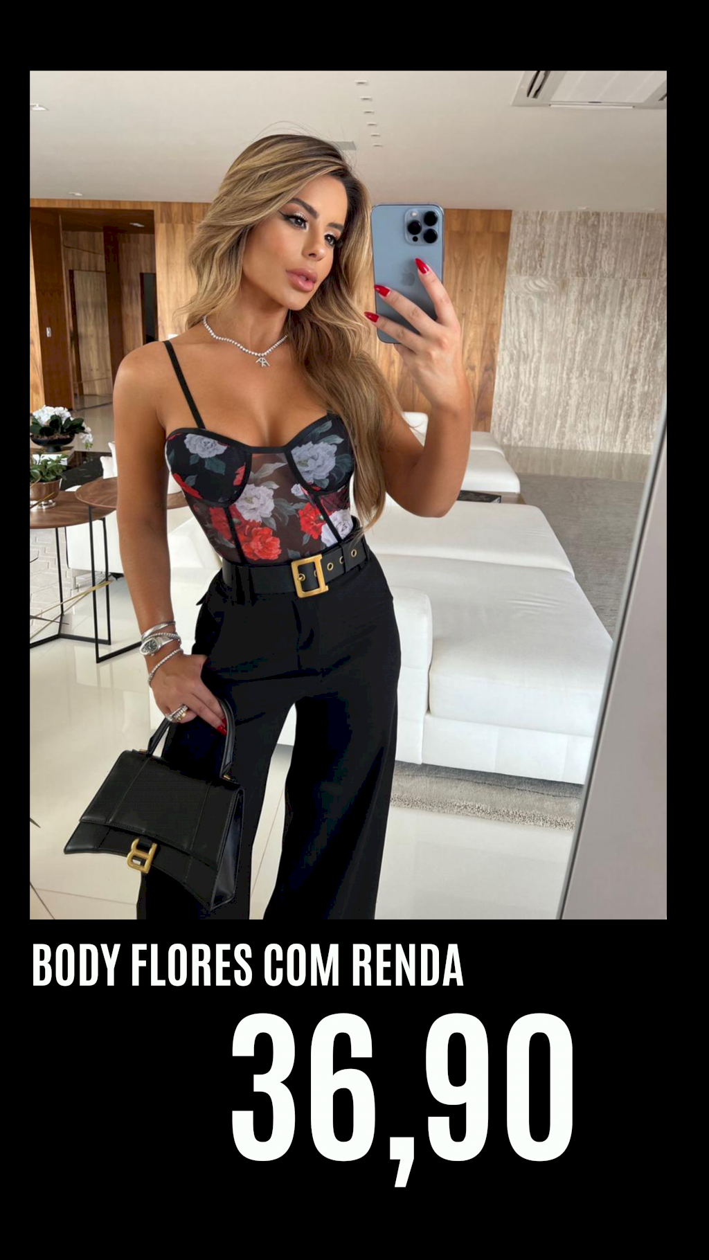 Body Flores com Renda