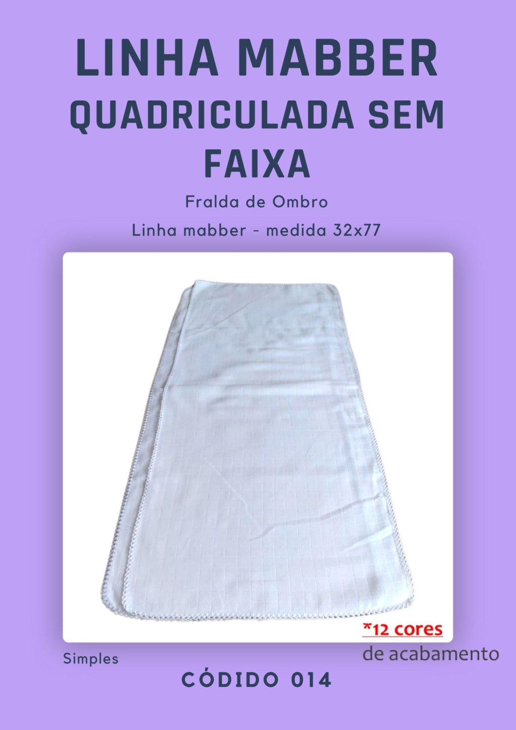 Fralda de Ombro Quadriculado Simples sem faixa mabber