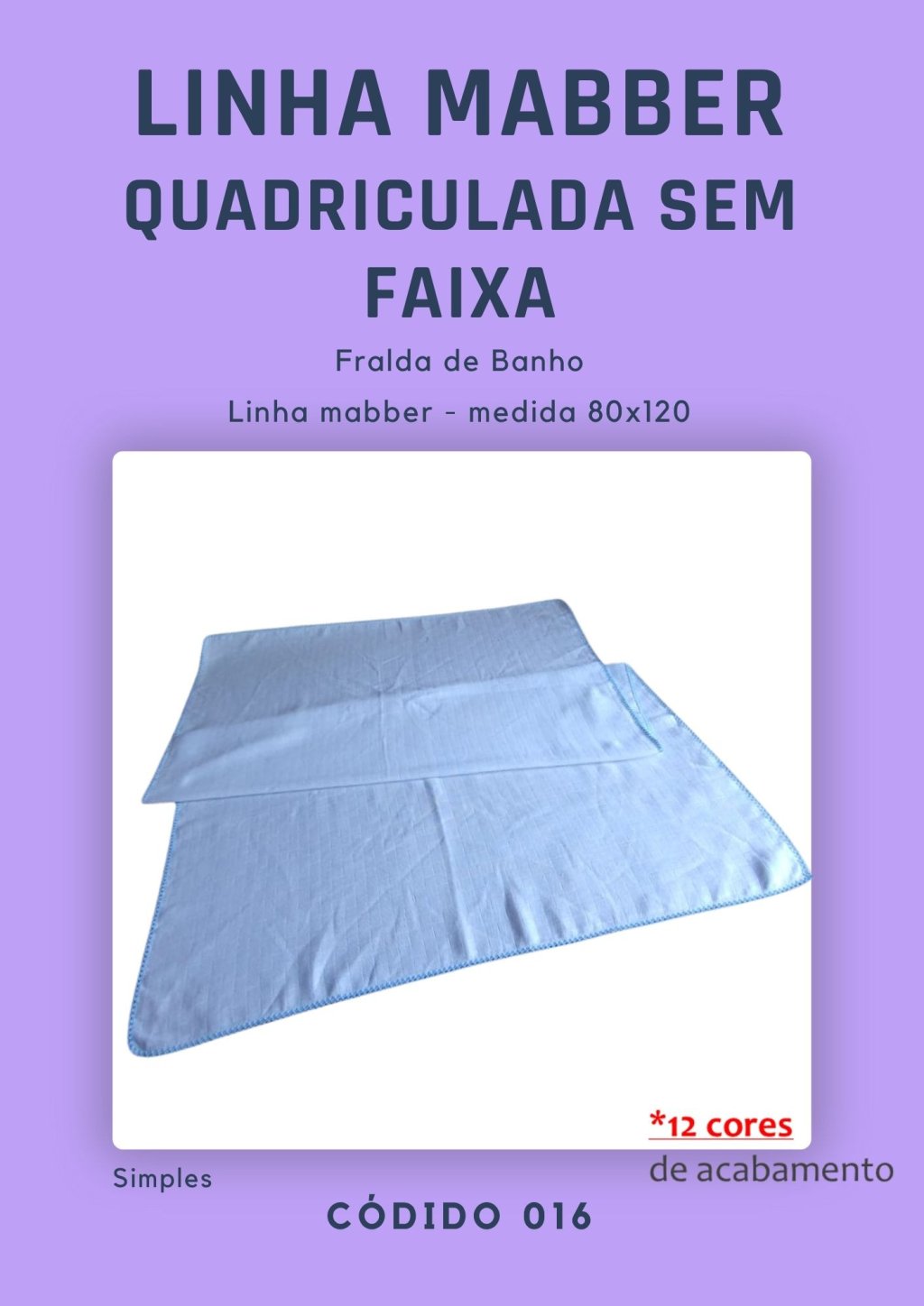 Fralda de Banho quadriculada sem faixa mabber 