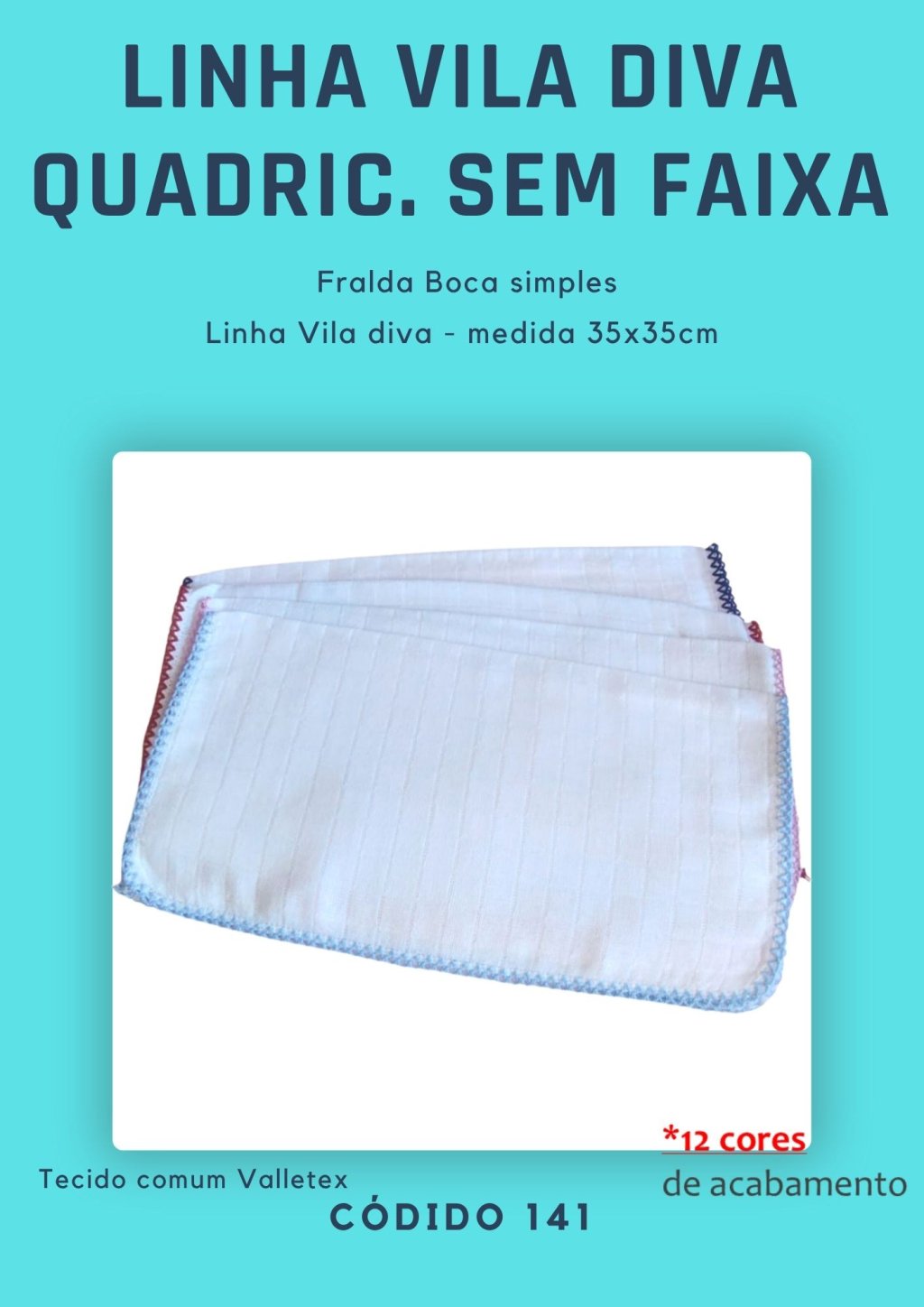 Fralda de Boca Simples quadriculada sem faixa Vila Diva
