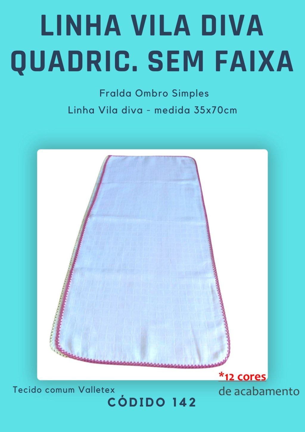 Fralda de Ombro simples quadriculada sem faixa Vila Diva 