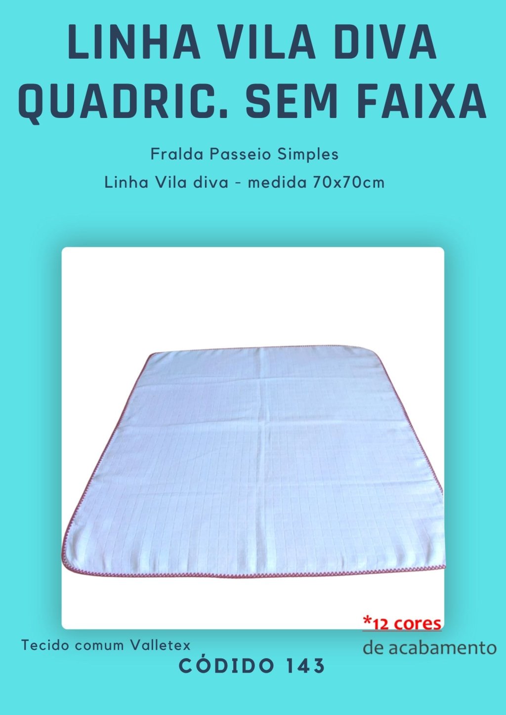 Fralda de Passeio simples quadriculada sem faixa Vila Diva 