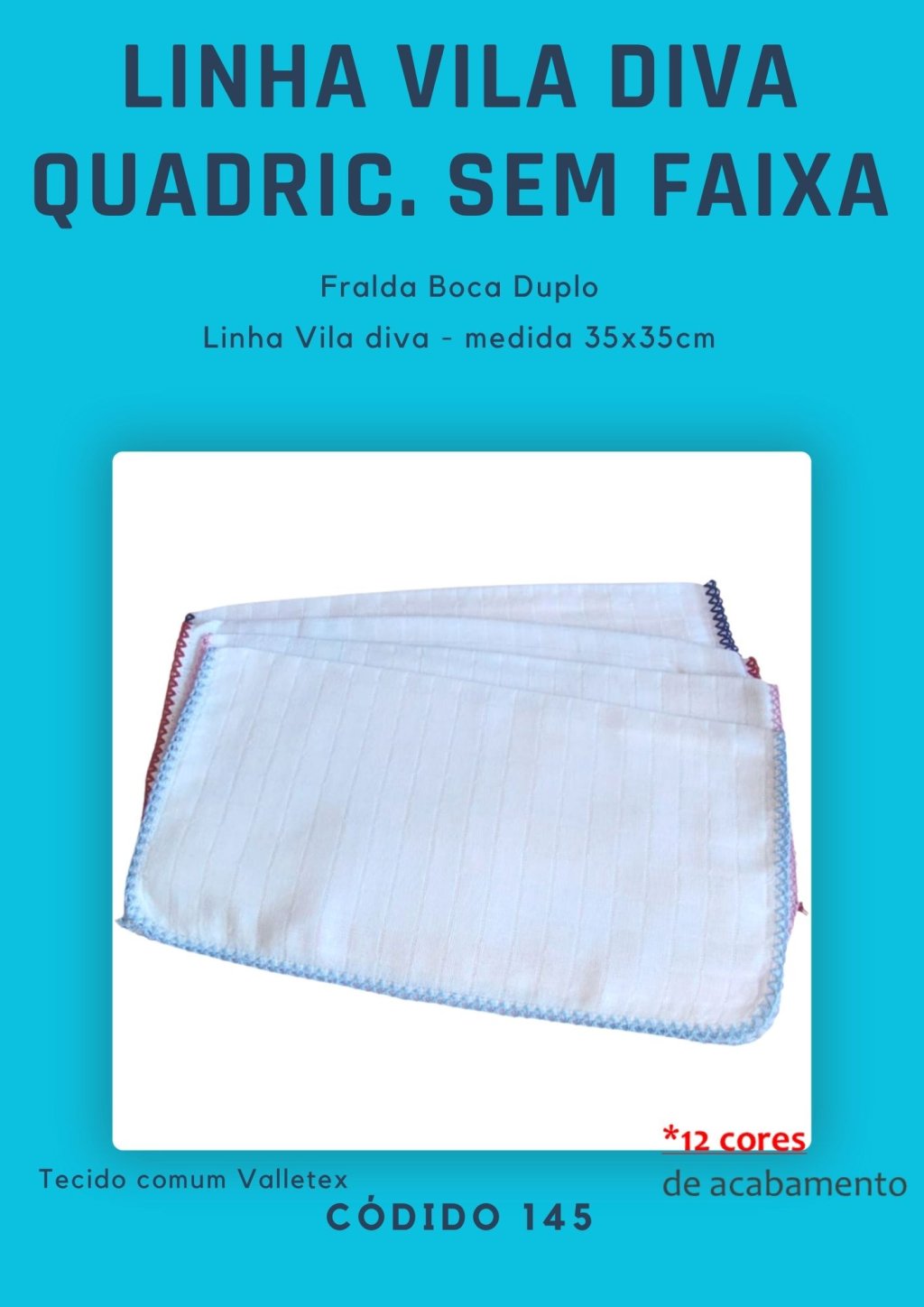 Fralda de Boca duplo quadriculada sem faixa Vila Diva 