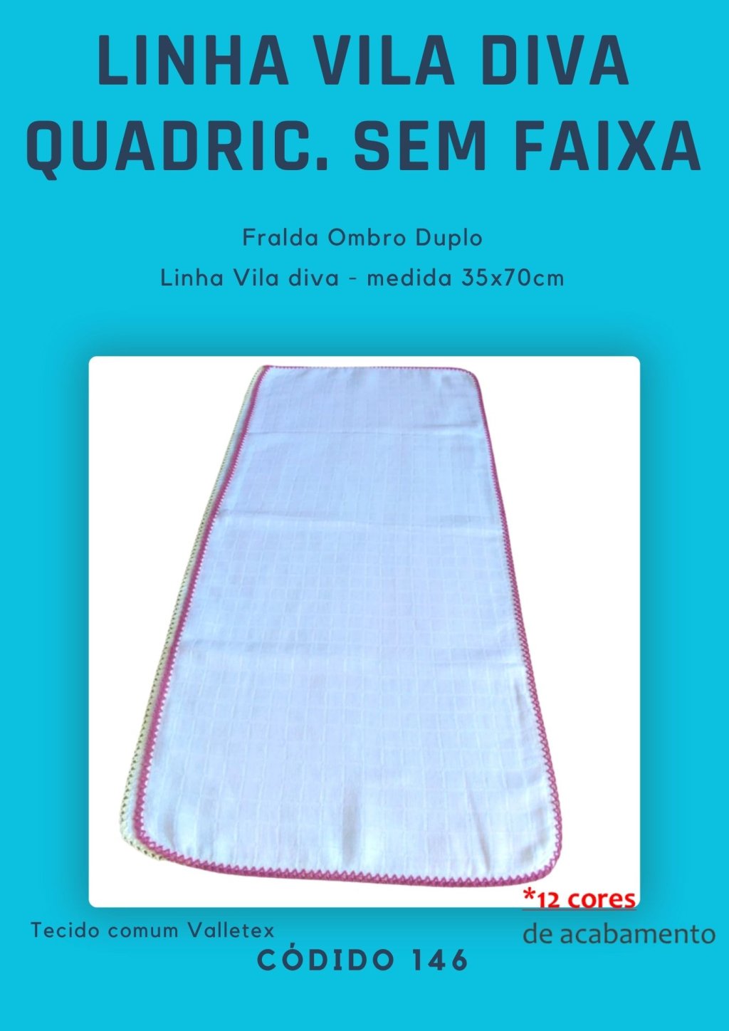 Fralda de Ombro duplo quadriculada sem faixa Vila Diva 