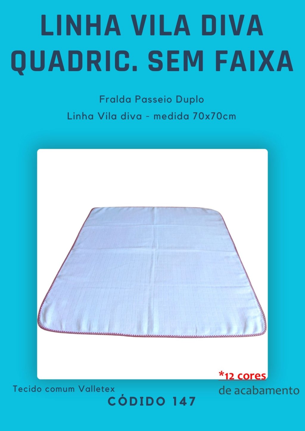Fralda de Passeio Quadriculada Duplo Sem Faixa Vila Diva 
