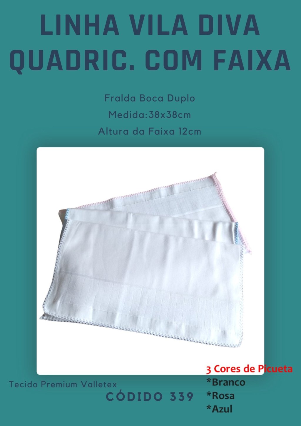 Fralda de Boca duplo quadriculada com faixa Vila Diva 
