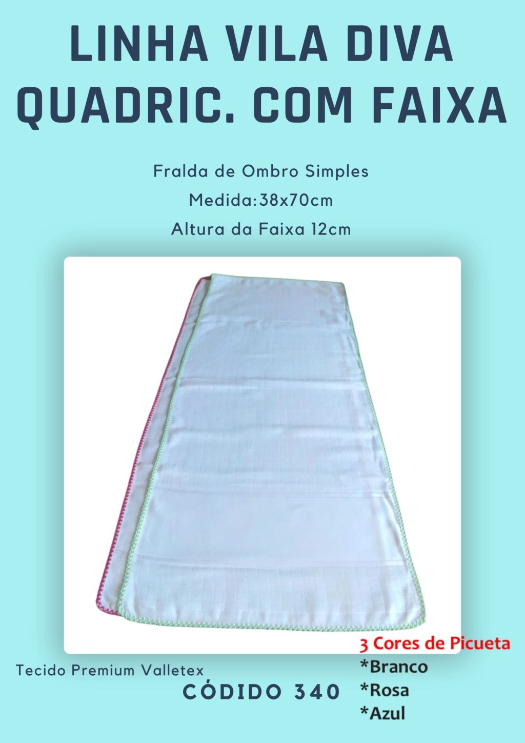 Fralda de Ombro simples quadriculada com faixa Vila Diva 
