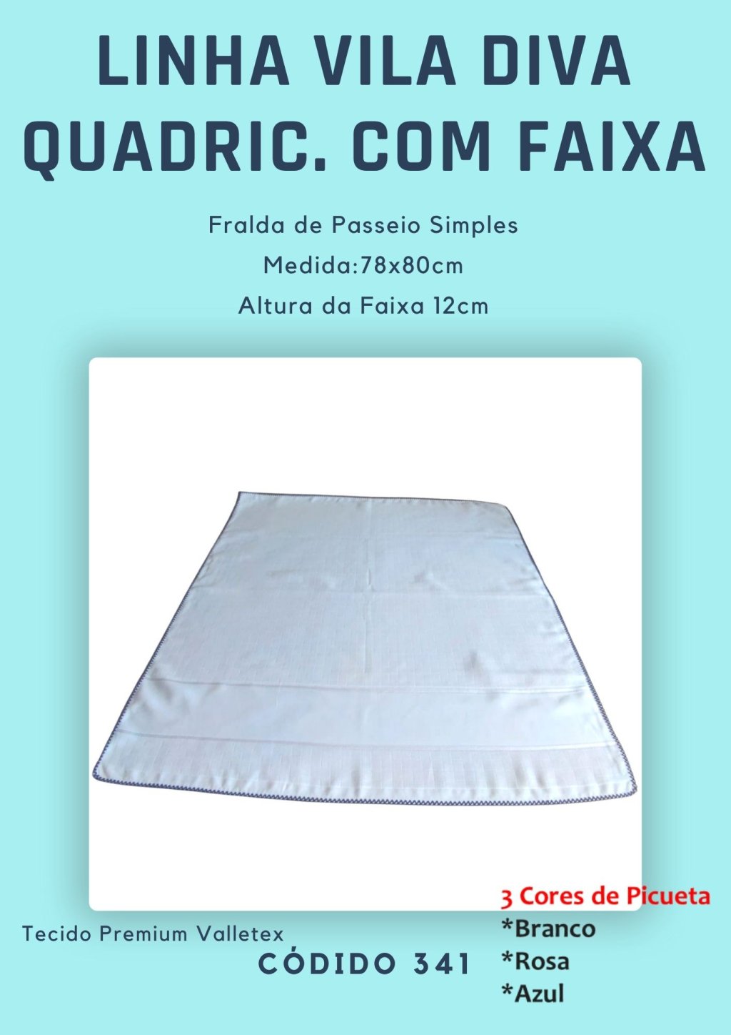 Fralda de Passeio simples quadriculada com faixa Vila Diva 