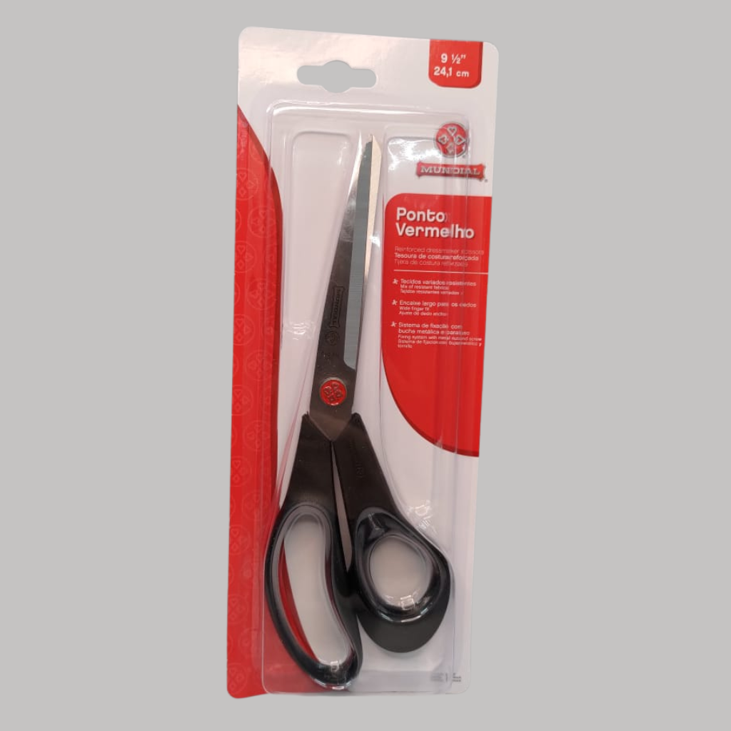 TESOURA COSTURA REFORCADA FIO LISO PRETA PONTO VERMELHO MUNDIAL 24,1CM 690N-9.1/2