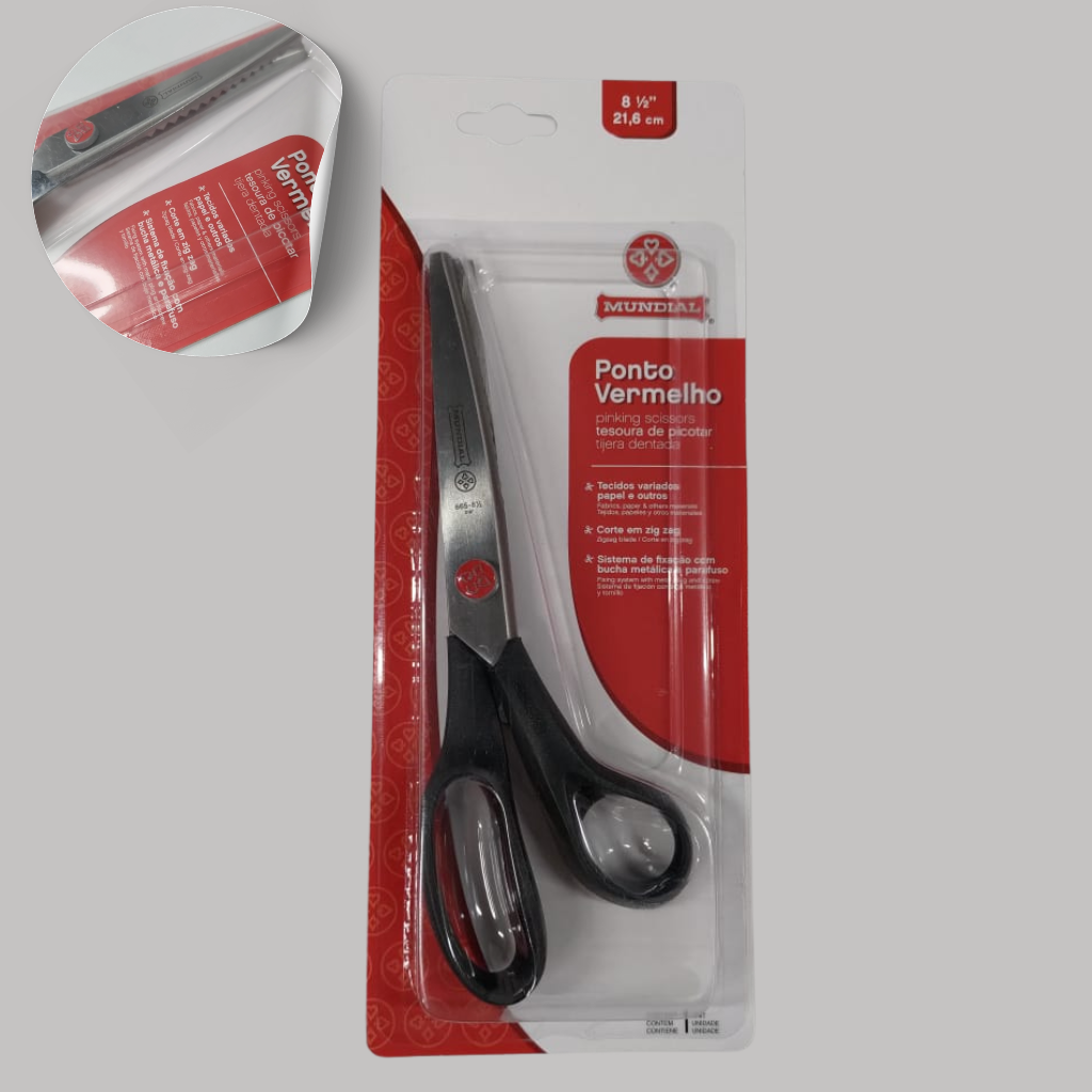 TESOURA PICOTAR PRETA PONTO VERMELHO MUNDIAL 21,6CM 665N-8.1/2