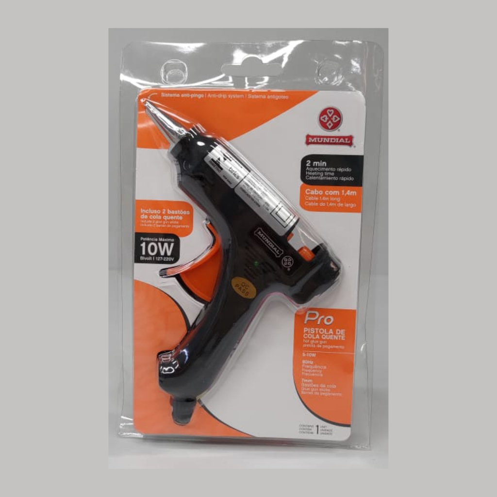 PISTOLA PARA COLA QUENTE DE PLASTICO E ALUMINIOPRETA E LARANJADIAM. 7MM/10W PROFISSIONAL MUNDIAL 950