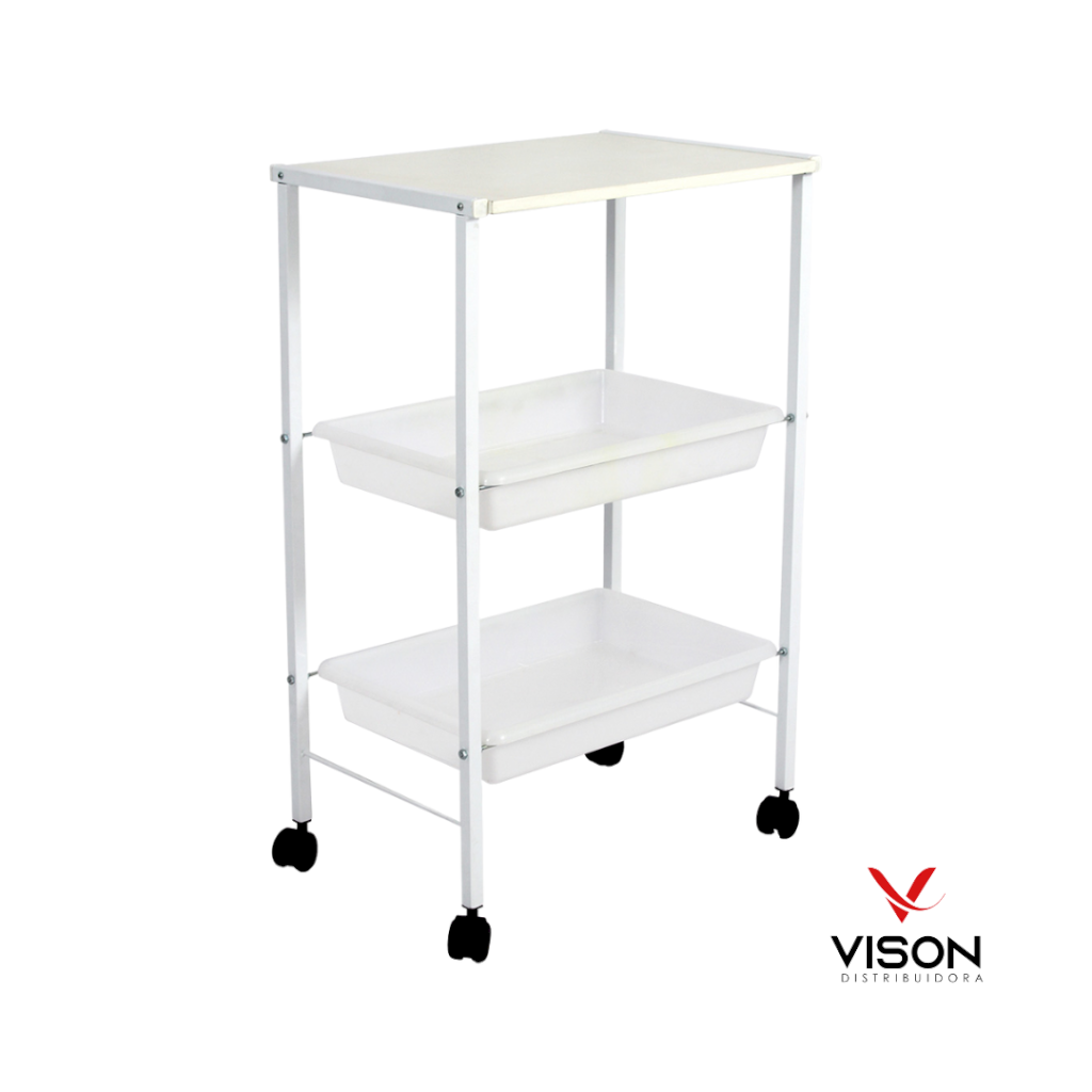 Carrinho Auxiliar Estética Cg1 Branco Luxo 1 Tampo