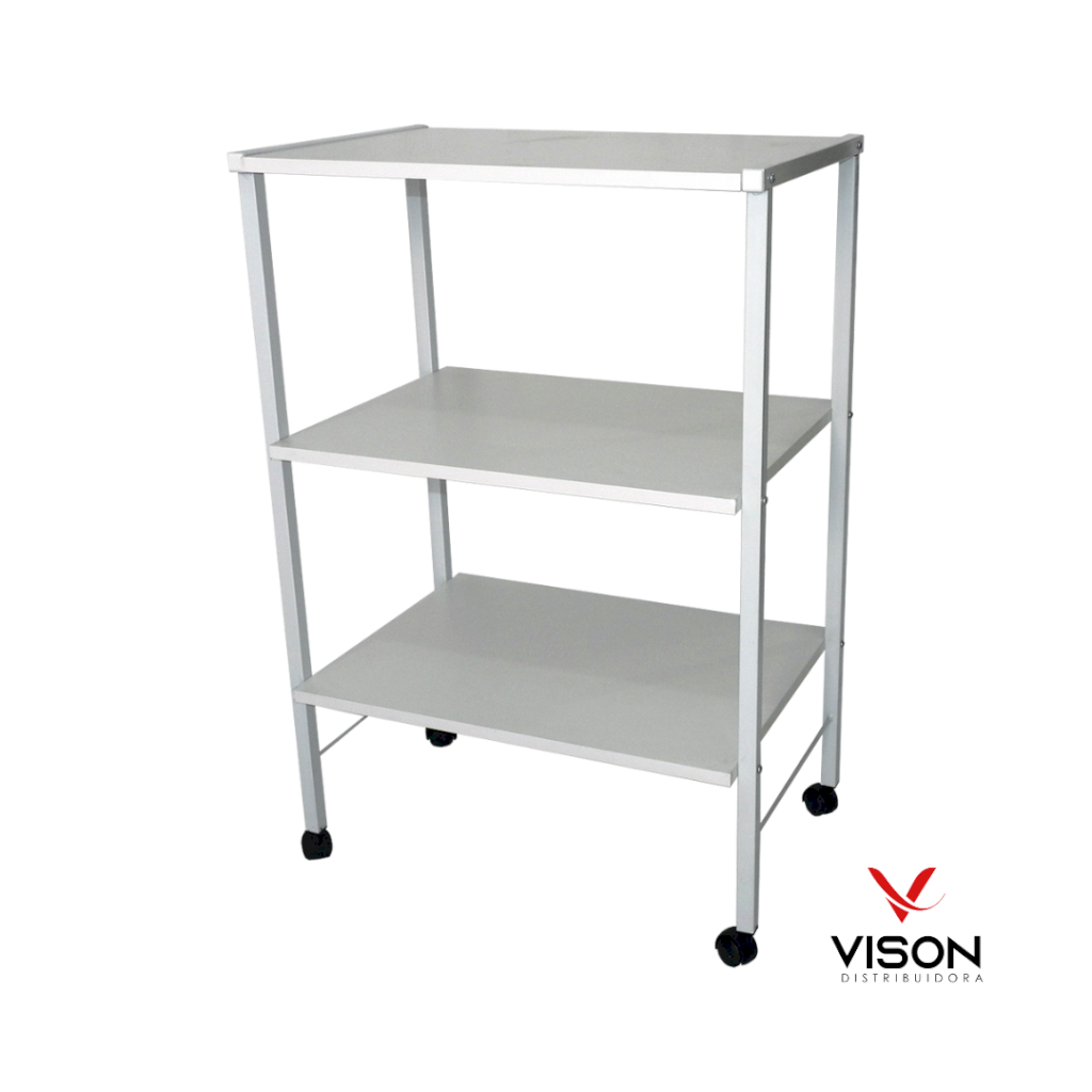 Carrinho Auxiliar Estética Cg3 Branco Luxo 3 Tampos